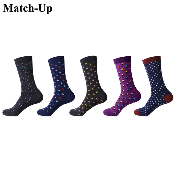 Match-Up Men Classic business dots Cotton Socks argyle Casual Crew Socks business so(5 Pairs/Lot) US 7.5-12