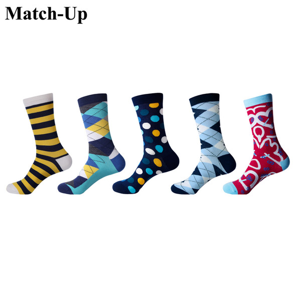 Match-Up Men's Funny Colorful Combed Cotton Socks Casual Socks Dress Socks (5pairs/lot)