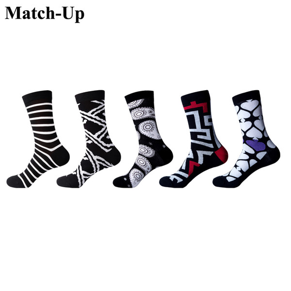 Match-Up Men's New Arrival Cool cotton Business men socks Patchwork Pattern Fashion Brand Boys socks(5pairs/lot)