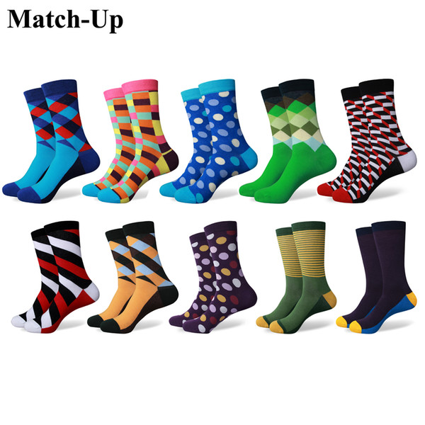 Match-Up Men's Funny Colorful Combed Cotton stripe Socks Casual Dress Wedding Socks(10 Pairs/lot)