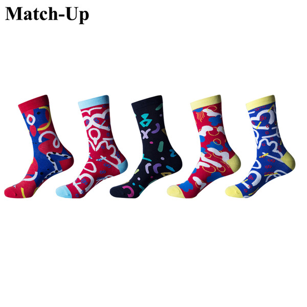 Match-Up Men's Socks Colorful Square Socks Cotton Men Socks Colorful Variegated figure Crew Funny (5 Pairs/Lot) US 7.5-12