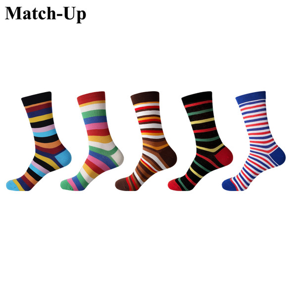 Match-Up Men's Socks Color stripe style Combed Cotton Chromatic Stripe Fashion(5 Pairs/Lot) US 7.5-12