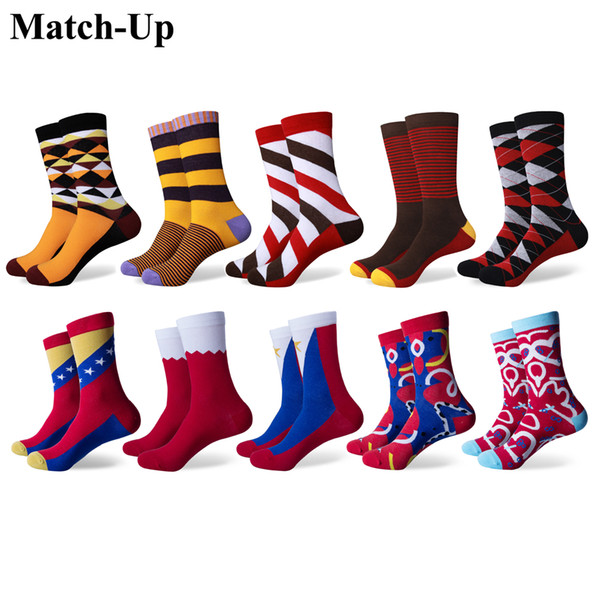 Match-Up Fashion Men's Combed Cotton Socks Novelty Colorful Crew Skateboard Socks Male Socks(10 Pairs/lot)