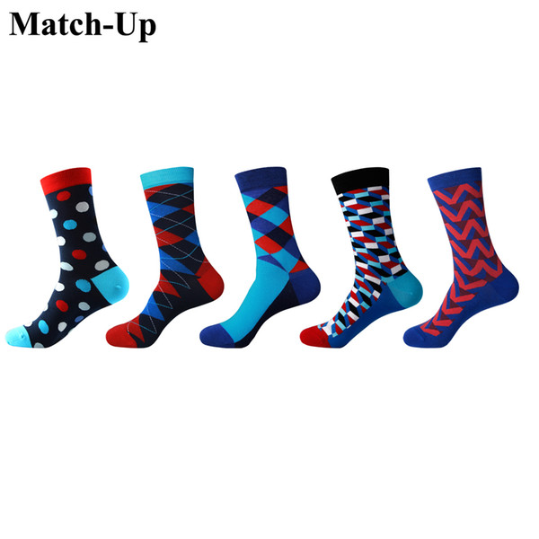 Match-Up Men's Funny Colorful Cotton Socks pinkycolor Casual Stripe round point series man's socks (5pairs/lot)