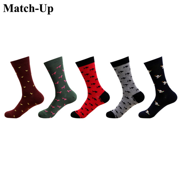 Match-Up Men's Cotton Men Socks Plus Size Quality Compression Animal series Pattern Business Male Socks(5 Pairs/Lot) US 7.5-12