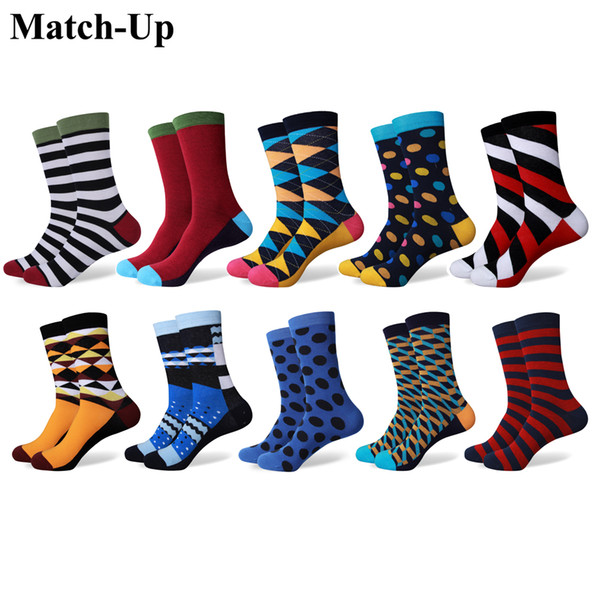 Match-Up Men's Mixed colors with colorful fun socks combed cotton socks(10 Pairs/lot)