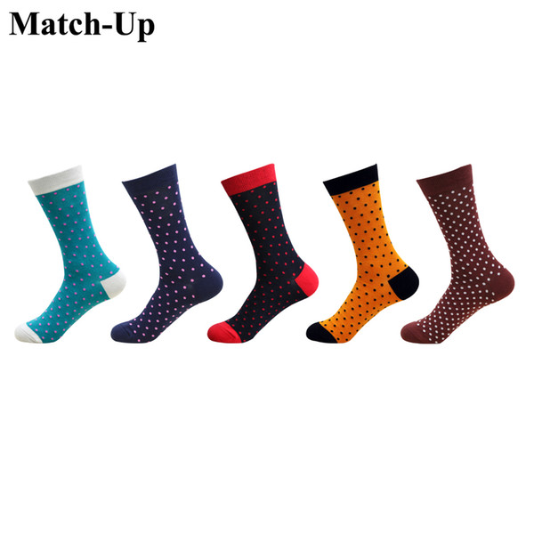 Match-Up Men's fashion Carding cotton DoT Stretched point Large size socks Letter(5 Pairs/Lot) US 7.5-12