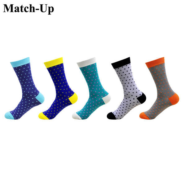 Match-Up Men's Colorful dot fashion socks lovers Cotton socks long new brand high quality (5 Pairs/Lot) US 7.5-12