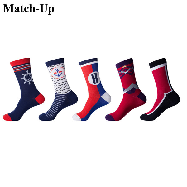 Match-Up Red style Cotton Men's Socks Autumn And Winter Compression Socks Colorful Square Dress Socks Men Size (5 pairs / lot )