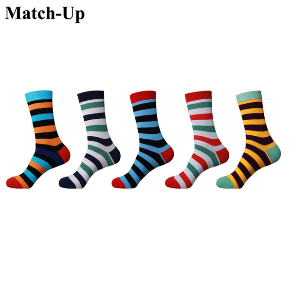 Match-Up Men fashion stripes series Cotton Socks argyle Casual Crew Socks (5 Pairs/Lot) US 7.5-12