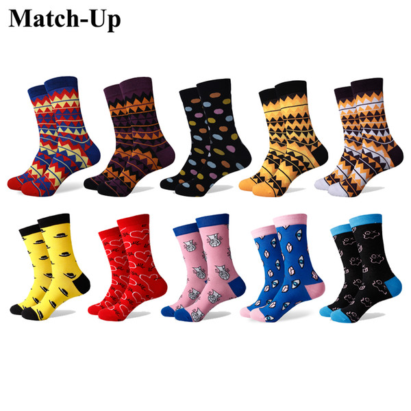 Match-Up Color cartoon pattern men's socks trend of cartoon Combed cotton socks(10 Pairs/lot)