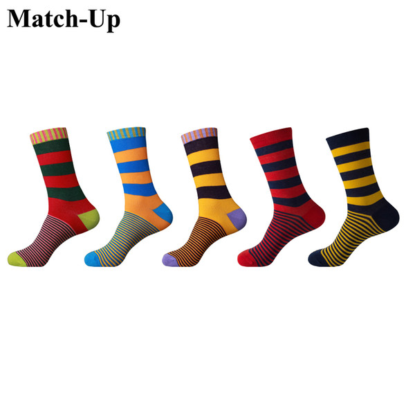 Match-Up Men's Hombre Standard Cotton Casual stripes High Quality Men's Socks Colorful Clothes Socks (5 Pairs/Lot) US 7.5-12