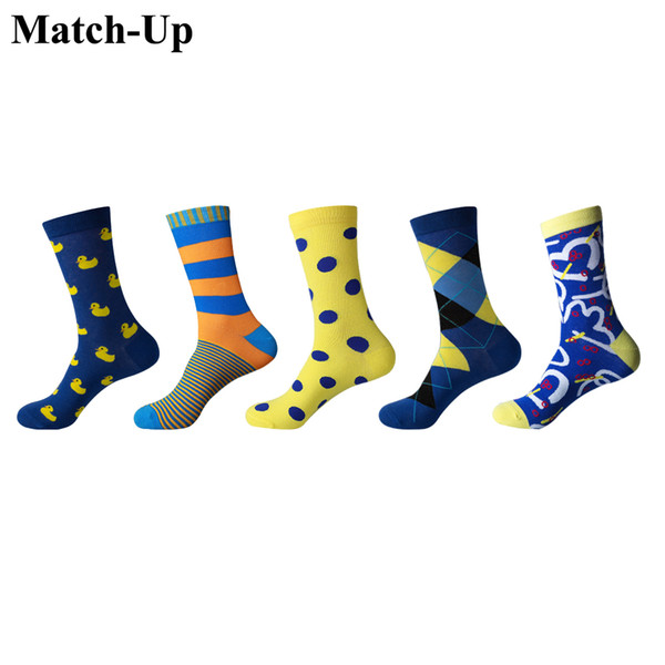 Match-Up Men Cotton Socks Men's Business Casual Yellow Duck Set Socks Male for Spring Summer (5 pairs / lot )