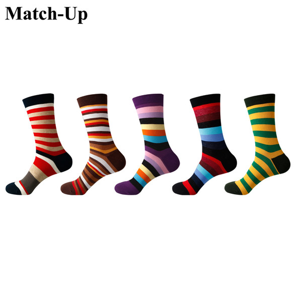 Match-Up Men Colored color stripes Cotton Socks argyle Casual Crew Socks (5 Pairs/Lot) US 7.5-12