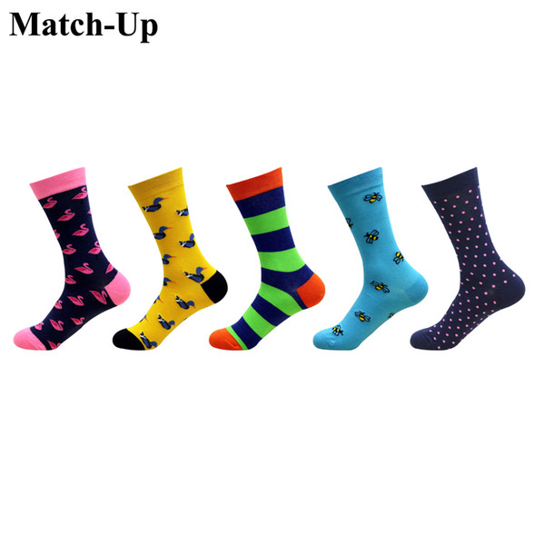 Match-Up New brand men's Colorful socks Funny British Style Combed Cotton wedding socks (5 Pairs/Lot) US7.5-12