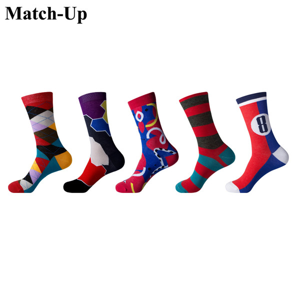 Match-Up Style Harajuku Skateboard Socks Mens Fashion Red style Patterned Art Socks Male Hipster Cotton Socks (5 Pairs/Lot)