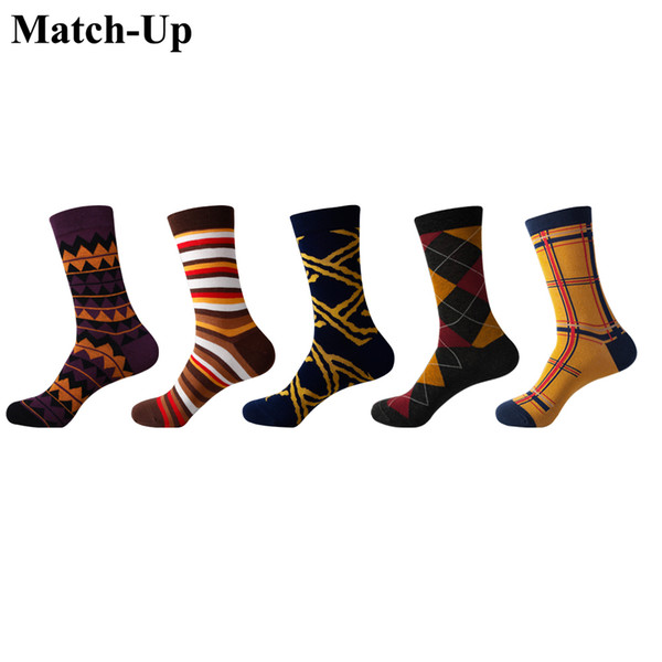 Match-Up Men's Funny Colorful Combed Cotton Socks Orange series Casual Dress Wedding Socks(5pairs/lot)