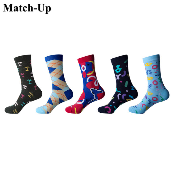 Match-Up street Hip hop funny men's Hit Color Lovers Tide Male Cotton socks(5pairs/lot)