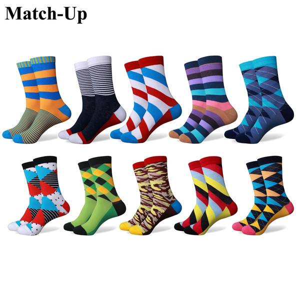 Match-Up Men's Funny Colorful Combed Cotton Socks Argyle Casual Dress Wedding Socks(10 Pairs/lot)