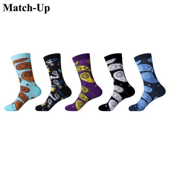 Match-Up Men's Socks High Quality Flower color Combed Cotton Long Colored Socks Novelty Tube (5 Pairs/Lot) US 7.5-12