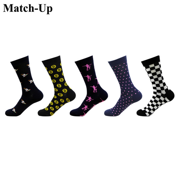 Match-Up Men's Socks Autumn Winter Casual Cotton Crew Socks Men Daily Deodorant Black leisure business (5 Pairs/Lot) US 7.5-12