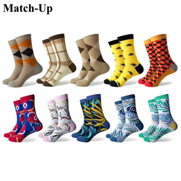 Match-Up Men's Funny Combed Cotton Brand Socks Balloon Diamond Casual Crew Socks Novelty Dress Party (10 Pairs/lot)