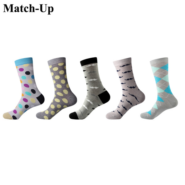 Match-Up Grey series of colored socks Socks Combed Cotton Spring Fall Plus Quality Pattern Dress Male Socks (5pairs/lot)