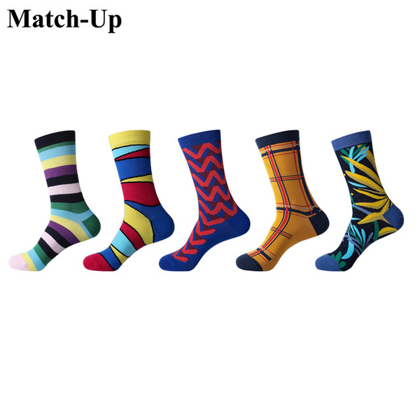 Match-Up men's socks cotton colorful breathable funny Harajuku Street Style socks (5pairs/lot)