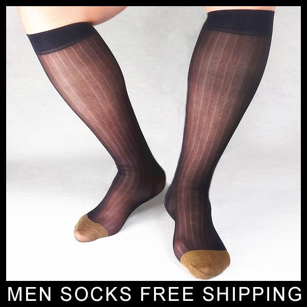 Men Nylon striped Socks High quality Brand Formal dress suit Male Socks Stocking Knee High Silk Gentlemen Hose Sheer Thin