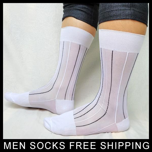 Sexy Fetish Collection Mens Nylon socks Striped Gay Sheer Softy Comfortable Male Formal socks Hose Dress suit Gentlemen Hose