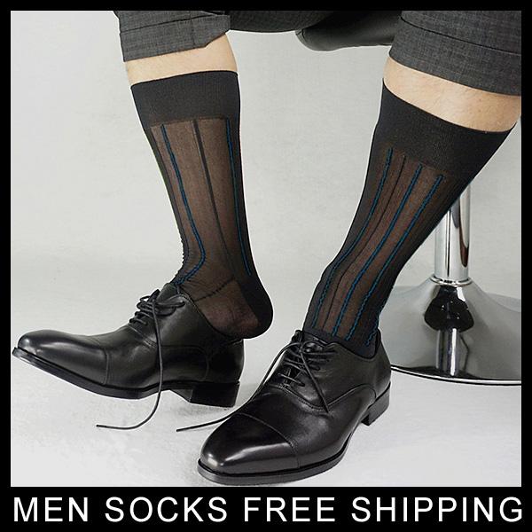 Mens Transparent Nylon silk Socks Striped High quality brand Formal Suit socks Hose Thick N Thin Sexy Male Socks for Collection