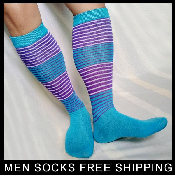 Mens Cotton Long socks 2018 New Style Striped Male Sexy Gay Knee high Breathable Comfortable Hose Socks Stocking