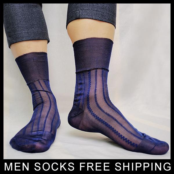 Classic Softy Sheer Thin Nylon Silk Mens Socks Brand See Through Striped Sexy Gay Male Socks for Collection High quality Man Socks