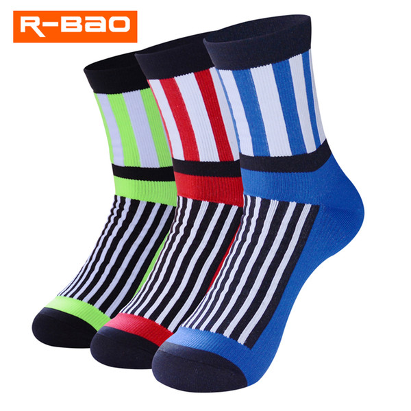 R-BAO Wholesale Running Sport Socks Nylon Compression Cycling Socks Breathable Anti Chafe Stockings, Outdoor Socks Striped