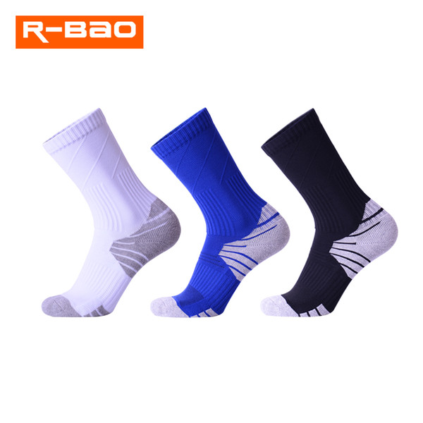 R-BAO Soccer Socks calf tube stripes nylon thick towel bottom sports running half socks for man and women