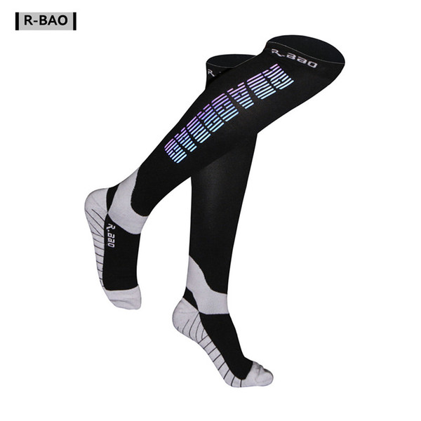 R-BAO Fashion Night Reflective Safe Running Compression long Socks Nylon Sport Stockings cycling unique knee high socks