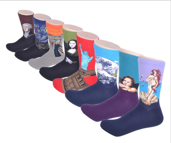 mens women designer brand socks sock Oil Painting Art Socks Women's Men's Street Graffiti Van Gogh Mona Lisa Long Sock Winter Autumn Cotton