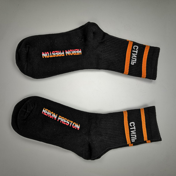 Heron Preston Black White Orange Stripe long Socks Socks Fashion Hip Hop Winter Autumn Streetwear Socks