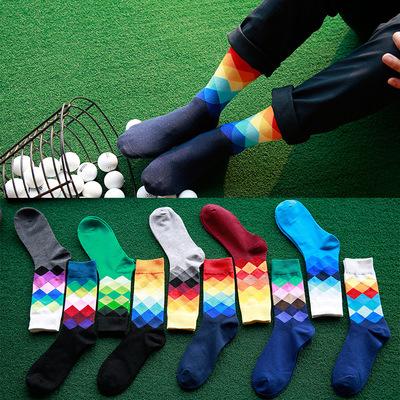 24pcs=12pairs 12 designer High Quality Brand Happy socks British Style Plaid Socks Gradient Color mens Fashion Personality Cotton Socks