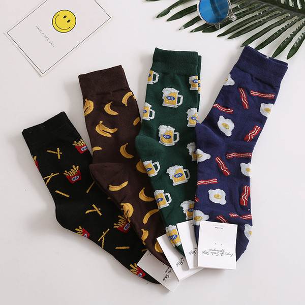 Snack pattern Harajuku happy socks men's funny combed cotton dress casual wedding socks colorful novelty skateboard socks men