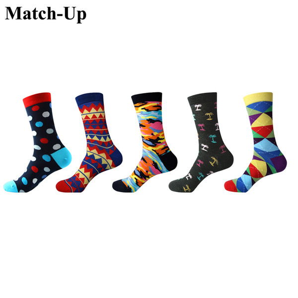 Match-Up Men Fashion personality colorful funny Cotton Socks argyle Casual Crew Socks (5 Pairs/Lot) US 7.5-12