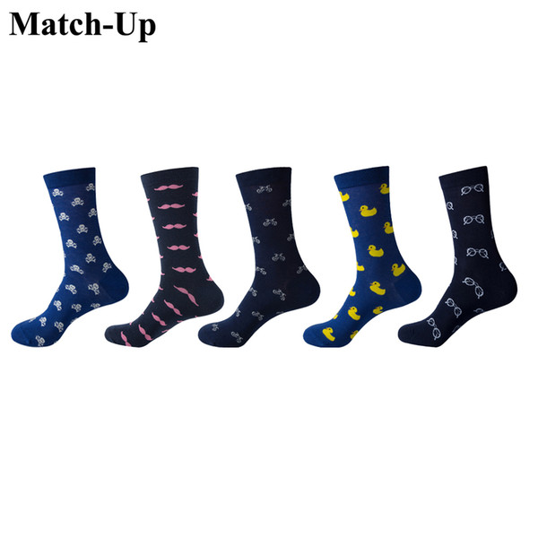 Match-Up Men Cartoon Cotton Socks Art Patterned Casual Crew Socks 5-Pack Shoe Size 6-12