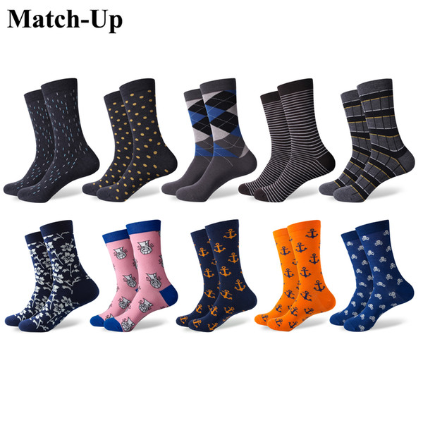 Match-Up Men's Combed Cotton Socks Pattern Casual Crew Socks Dress Tube Sock (10 Pairs/lot)