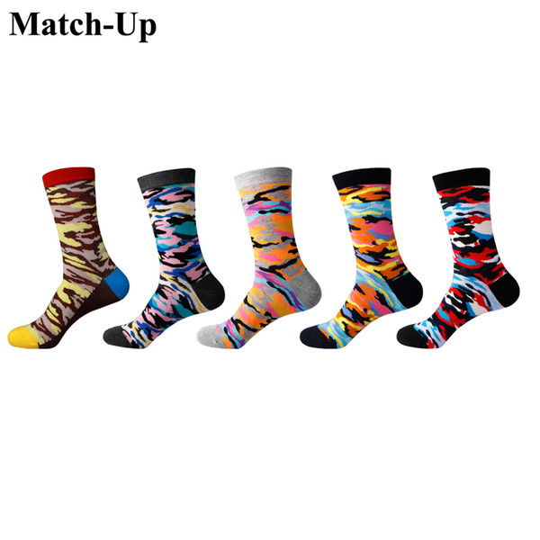 Match-Up Men's Carding cotton Socks Colorful Camouflage style Pattern Long Socks For Men Fashion(5 Pairs/Lot) US 7.5-12