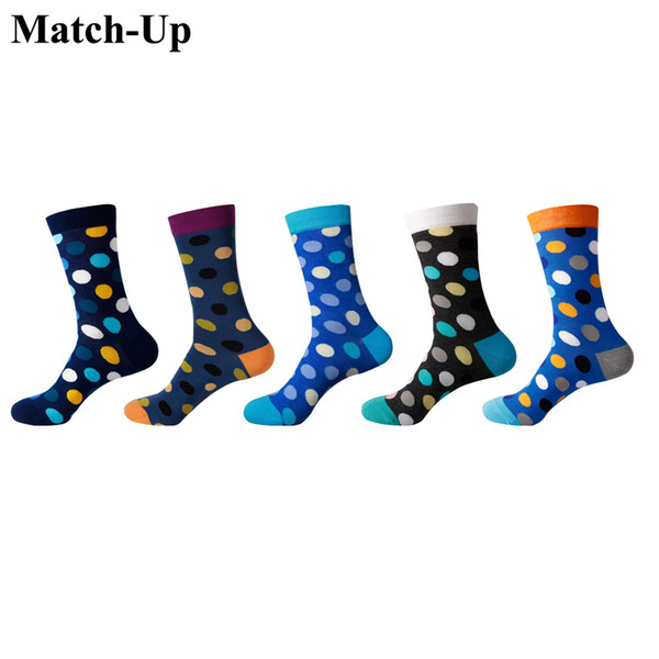 Match-Up Men's Socks Combed Cotton Long Color big round point Funny Socks Novelty Creative(5 Pairs/Lot) US 7.5-12