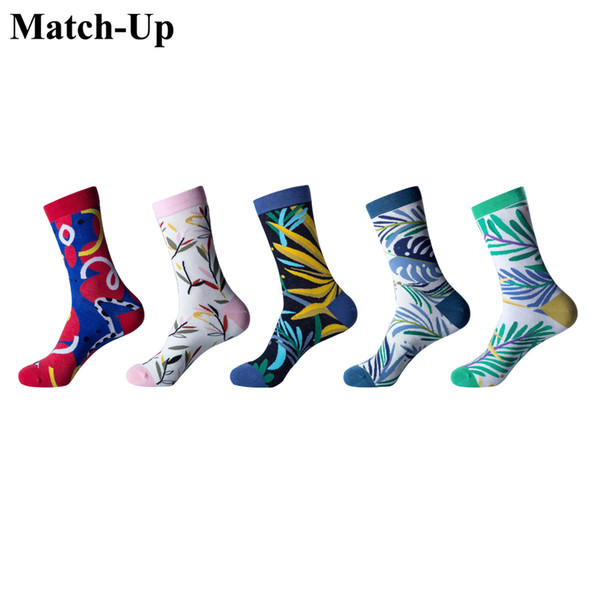 Match-Up fashion Men Playful cartoon Cotton Socks Exaggerated leaves graphics Socks (5 Pairs/Lot) US 7.5-12