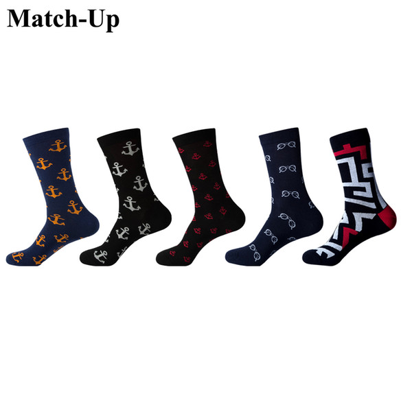 Match-Up Men fashion mens combed cotton long socks men socks set colorful funny wedding business socks (5 pairs / lot )