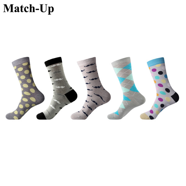 Match-Up Men's Socks Fashion Colorful Long Socks Combed Cotton Grey series Socks Casual (5 Pairs/Lot) US 7.5-12