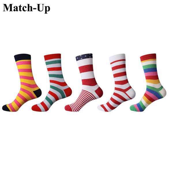 Match-Up Men Colored Stripe series Cotton Socks argyle Casual Crew Socks (5 Pairs/Lot) US 7.5-12