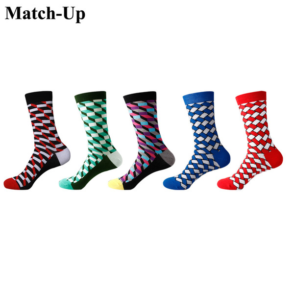 Match-Up Men Fashion Embracing rhombus Cotton Socks argyle Casual Crew Socks (5 Pairs/Lot) US 7.5-12